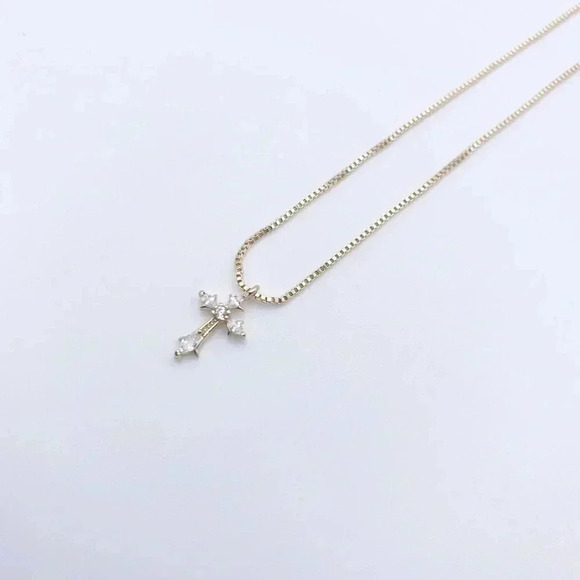 Gold Cross Necklace for woman | Dainty Cross Necklace | CZ Pendant Cross Pendant - Picture 2 of 5
